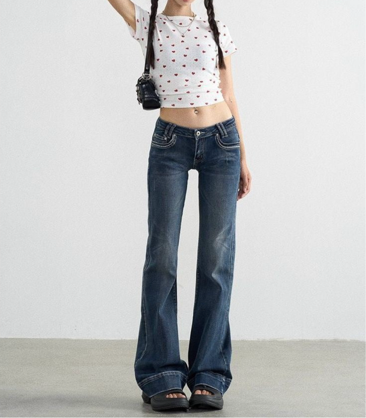 Y2K Low Waist Bootcut Jeans Damen – Vintage Flared Look mit Taschen-Details