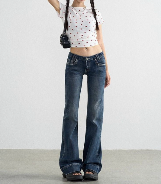 Y2K Low Waist Bootcut Jeans Damen – Vintage Flared Look mit Taschen-Details