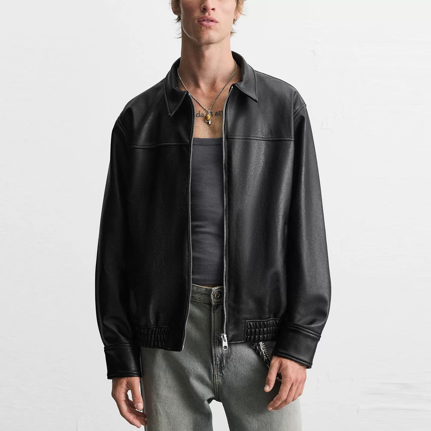 Schwarze Streetwear Lederjacke