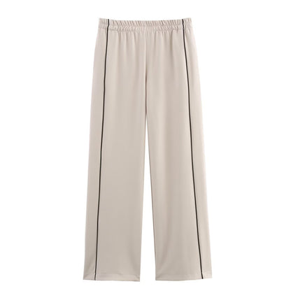 Zweiteiliges Track Suit Set – Beige mit Kontrastlinien
