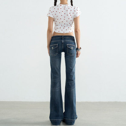 Y2K Low Waist Bootcut Jeans Damen – Vintage Flared Look mit Taschen-Details